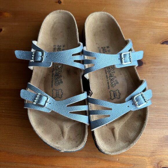 EUC Birkenstock Birki's Silver Metallic Crystal Buckle Granada Sandals - 7/EU 38 - Picture 1 of 12